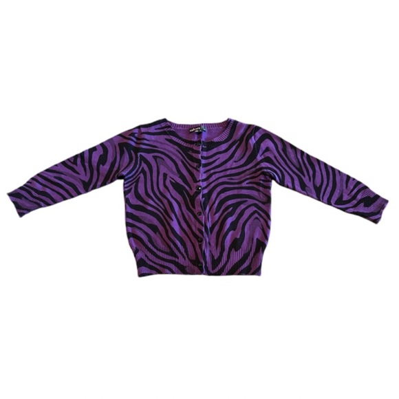 Takara Girls 3/4 Sleeve Sweater Black Purple Zebra Print - Picture 3 of 6